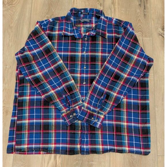 Van Heusen Winterweights Men’s 2XL Plaid Flannel Shirt Blue Red Long Sleeve - Picture 1 of 8